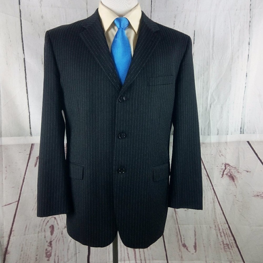 Jones New York 44R Wool Mens 3 Button Black Striped Suit Jacket